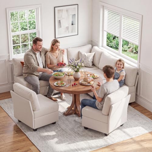 Breakfast Nook Bench with Storage, 4 Seats Modular Corner Banquette Seating