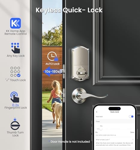 Veise VE017G WiFi Smart Keyless Entry Lock for Front Door, Satin Nickel
