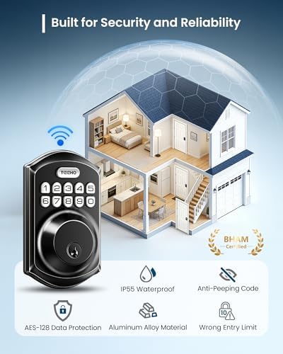 TEEHO TE011W WiFi Keypad Deadbolt, Smart Locks for Front Door, Matte Black