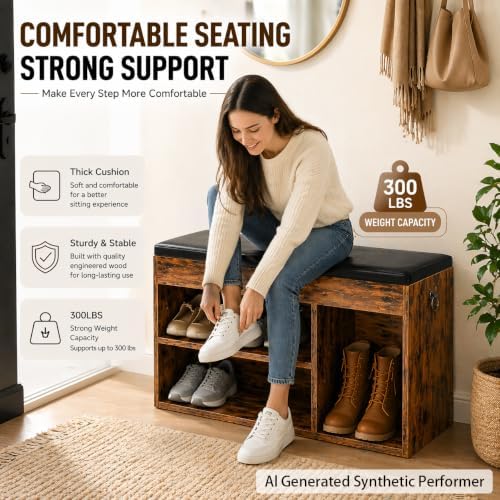 HOOBRO Shoe Storage Bench with Cushion, 32.3" Entryway Bench