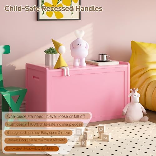 Storage Chest, Entryway Storage Bench with 2 Safety Hinges, Storage Trunk with Flip-Top, Chest Box Organizer for Entryway, Bedroom, Living Room, Easy Assembly, Pink