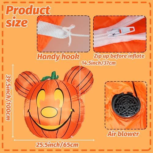 Mouse Theme Inflatable Pumpkin Cute Halloween Blow Up Yard Decorations for Party Garden Lawn Decor