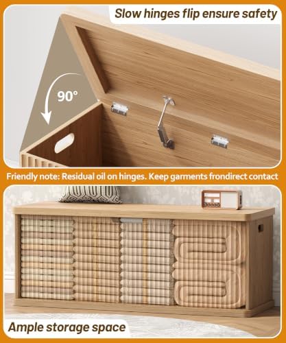 Akxomel 45.3" Fluted Storage Chest Wooden Storage Trunk 2 Safety Hinges Oak