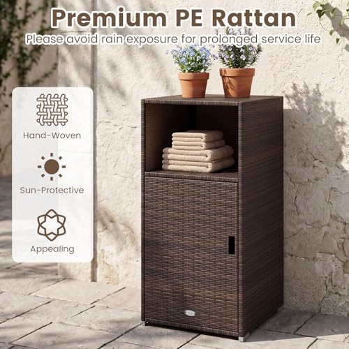 Tangkula Rattan Outdoor Storage Cabinet with 3 Storage Shelves