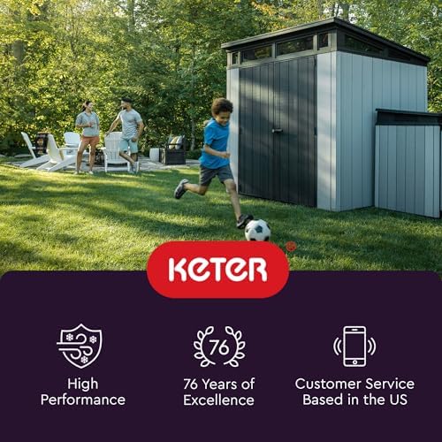 Keter Manor 4x6 Resin Outdoor Storage Shed Kit-Perfect to Store Patio Furniture, Garden Tools Bike Accessories, Beach Chairs and Lawn Mower, Grey & White