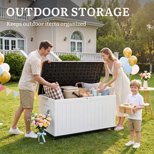 YITAHOME 90 Gallon Outdoor Double-Wall Deck Box with 6 Swivel Wheels