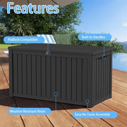 Vixzen Deck Box 250 Gal Waterproof Lockable Outdoor Storage Box Resin