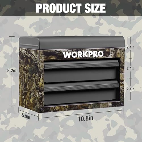 WORKPRO Metal Mini Tool Box with 2 Drawers and Top Storage