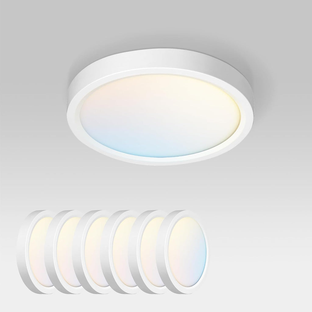 ASD LED 7" Round Flush Mount Ceiling Light Fixture, Low Profile Surface (6 Pack)