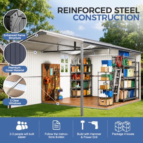 K Knowbody 10x15.5 FT Metal Storage Shed with Canopy，20-Gauge Frame