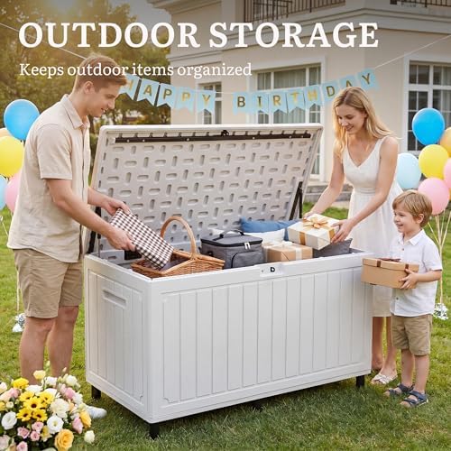 YITAHOME 90 Gallon Outdoor Deck Box with 6 Heavy-Duty Metal Legs & 2 Handle