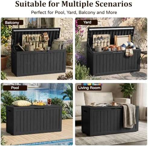 Outdoor Storage Box,100 Gallon Lockable Deck Box with Wheels,Black