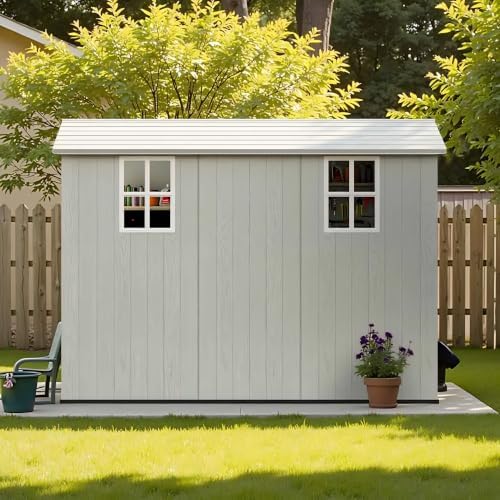 Patiowell 4x8 FT Plastic Outdoor Storage Shed with Floor, Light Gray