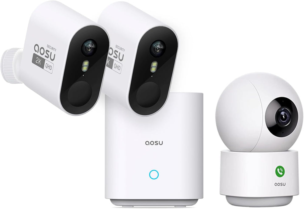 aosu 2K WirelessCam Pro System 2-Cam-Kit + 2K Indoor Camera (Indoor Camera Do...