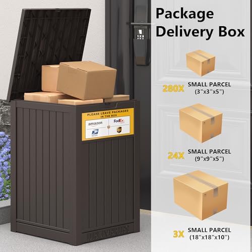 LHBGO Package Delivery Box for Outside with Sign, 48 Gallon Storage with Lockable Secure, Large Double Wall Resin Outdoor Package Delivery Waterproof