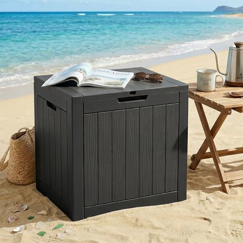 EFU Outdoor Storage Box 42 Gallon Deck Box, Waterproof Resin, Black
