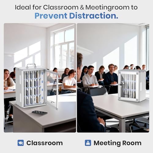36 Slots Cell Phone Locker for Classroom, Portable Mobile Phone Storage Box with 【2 Different Size Slots】, Phone Lock Box Wall Mounted (Silver)