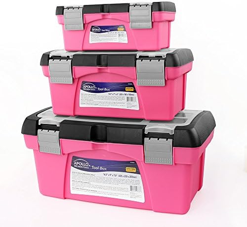 Apollo Tools Set of 3 Stackable Tool Boxes, Pink DT5005P