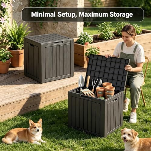 Outdoor Storage Box Resin Deck Box Waterproof Black 36 Gallon