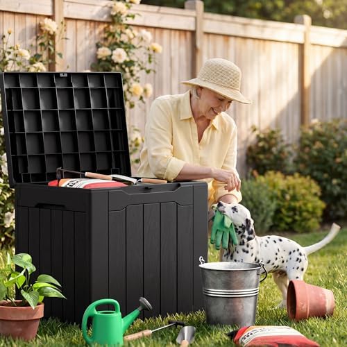 JUMMICO 31 Gallon Resin Deck Box Waterproof Outdoor Storage Boxes