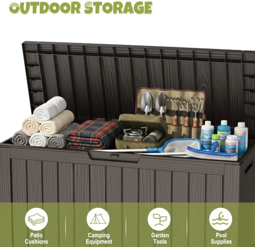 145 Gallon Outdoor Storage Box Waterproof Deck Box with Wheels, Black
