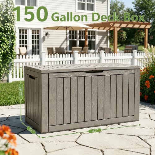 Outdoor Storage Box Waterproof, 150 Gallon Deck Box For Patio Storage