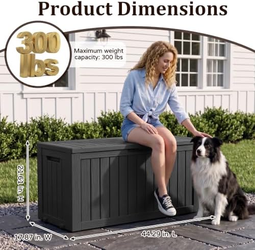 Outdoor Storage Box,130 Gallon Lockable Deck Box with Wheels,Black