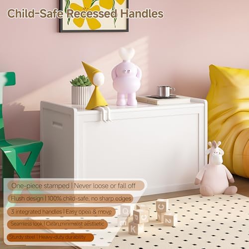 Storage Chest, Entryway Storage Bench with 2 Safety Hinges, Storage Trunk with Flip-Top, Chest Box Organizer for Entryway, Bedroom, Living Room, Easy Assembly, White