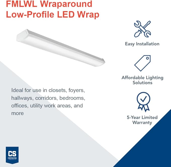 Lithonia Lighting 4 Foot LED Light Fixture, Low-Profile LED Wraparound Flush