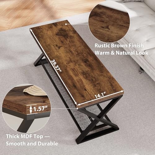 LVB Rustic Brown Entryway Bench, 39" Industrial Shoe Bench with Storage