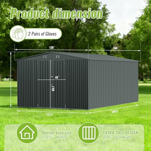 10X14 FT Outdoor Storage Shed, Durable Metal Outside Storage with Lockable Doors, Waterproof Storage Shed for Tools, Equipment, Ideal for Backyard Garden Patio Lawn