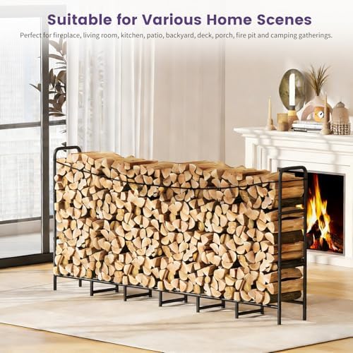 Heavy Duty Firewood Rack, Metal Log Holder for Fireplace, 8FT