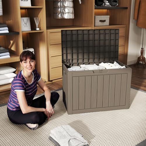 45 Gallon Outdoor Deck Box, Lockable Waterproof Outdoor Storage Boxes For Garden Tools,Indoor Cushions,Accessories Outside Storage Resin Weatherproof Container(Grey)