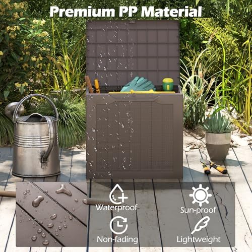 Giantex 25 Gallon Outdoor Storage Box, Patio Deck Box with Lockable Lid, Wicker-woven Texture, Waterproof Storage Bench for Pool Accessories, Garden Tools, Package Delivery, Patio Furniture (Brown)