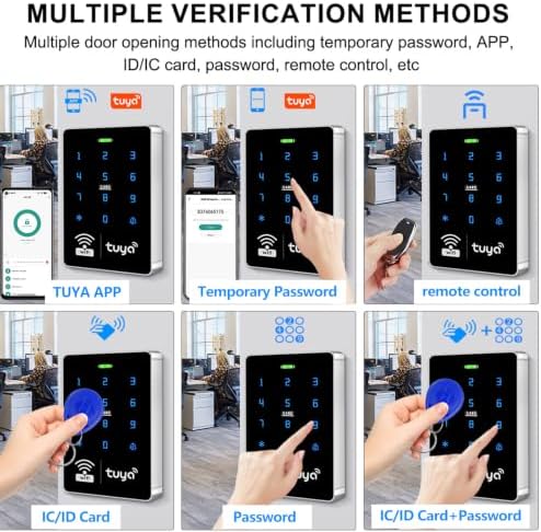 WiFi TUYA Complete Security Access System Kit with Waterproof RFID Touch Keypad Door Lock, Smart Remote Door Opener, App，600-Pound Electric Magnetic Lock + ZL, Metal Sensor Switch, Doorbel