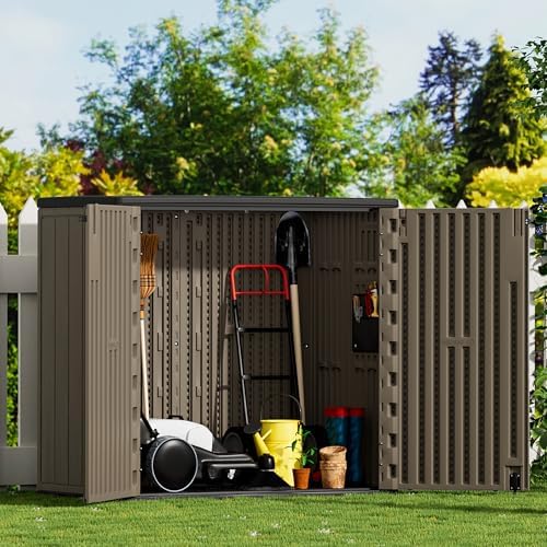 Mrosaa Large Outdoor Storage Box,Resin Shed,Waterproof/Lockable,Outdoor Storage Cabinet for Balcony,Garage,Backyard (37Cu.ft-Light Brown)