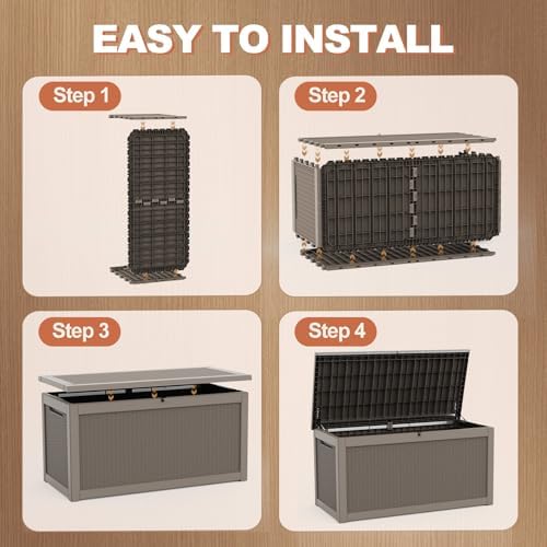 EFU Outdoor Storage Box 360 Gallon Deck Box, Waterproof Resin, Grey