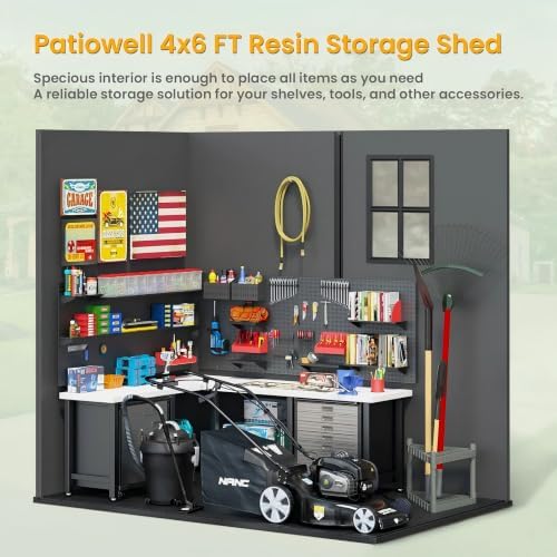 Patiowell 4x6 FT Resin Storage Shed with Floor, Dark Gray