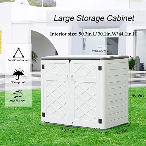 Mrosaa Resin Outdoor Storage Shed, 38 cu.ft Outdoor Storage Box Waterproof for Garden Tools, Patio Furniture, Trash Cans, Garage Storage, Customized Shelves & Lockable (Off White)
