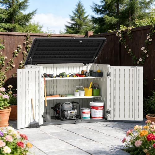 31 Cu.Ft Outdoor Storage Shed, Lockable Vertical Resin Storage Cabinet