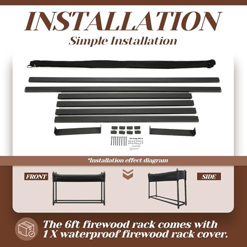 KUAFU 6FT Firewood Rack with Waterproof Cover for Outdoor Indoor Wood Log