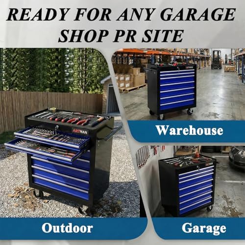 7 Drawers Rolling Tool Chest on Wheels, Multifunctional Tool Cart Tool Storage, Drawers Rolling Tool Trolley Organizer Tool Case for Garage,Warehouse,Workshop,Repair Shop (7 Drawers-Black&Blue)