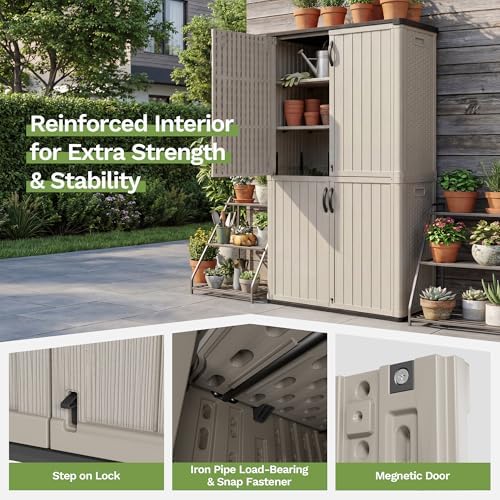 Patiowell 50 cu.ft Plastic Vertical Outdoor Storage Shed, Beige