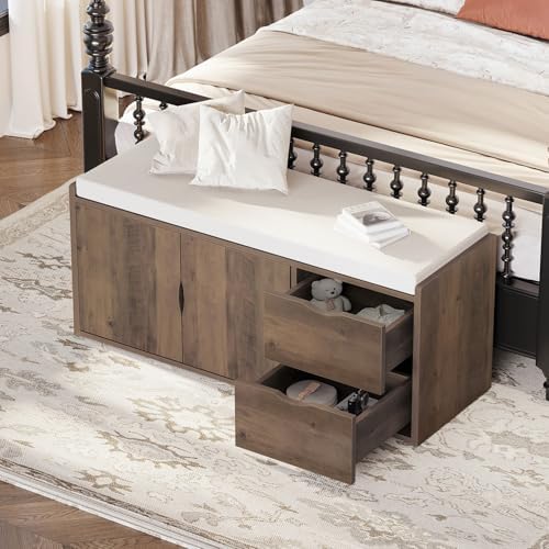 LVB Entryway Bench with Storage, 40" Shoes Bench with Padded Cushioned Seat