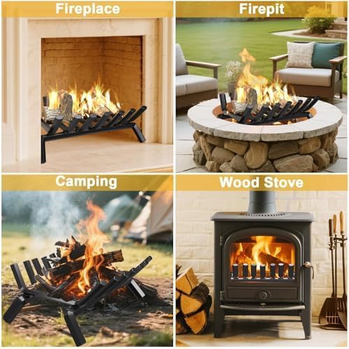AMAGABELI GARDEN & HOME Fireplace Grate Log Holder 21 Inch Firewood Burning Rack Heavy Duty Wrought Iron Solid Steel for Chimney Hearth Fire Pit Outdoor Kindling Tools Wood Stove Accessories