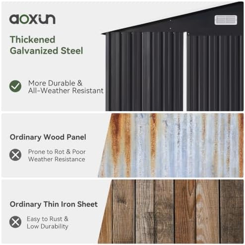 Aoxun 10x12 FT Outdoor Storage Shed with Lockable Double Doors, Black