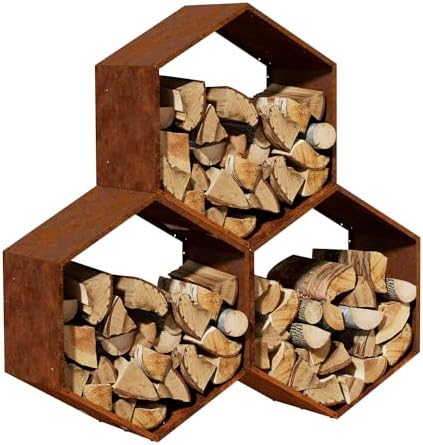 Firewood Log Rack, Heavy-Duty Hexagon, Indoor & Outdoor