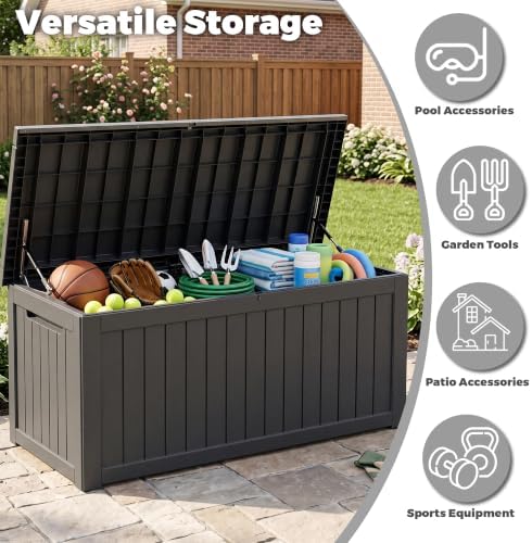 300 Gallon Resin Deck Box Waterproof Outdoor Storage Box for Patio Furniture Pool Accessories Indoor Storage for Cushion Garden Tools, Black