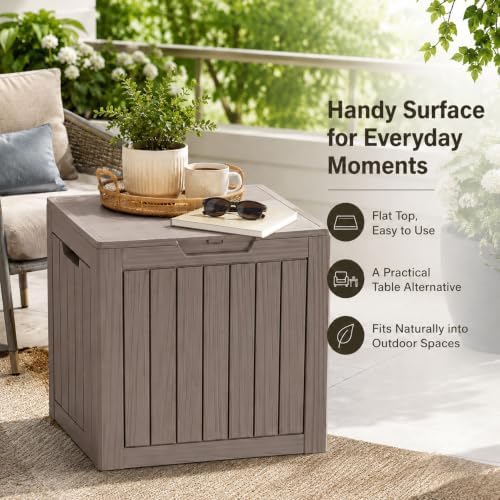 Outdoor Storage Box Resin Deck Box Waterproof Gray Brown 32 Gallon