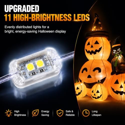 9FT Giant Halloween Inflatables Pumpkins with Witch Outdoor Decorations, Blow Ups 7 PCS Pumpkins with Build-in LED Lights, Funny Yard Garden Decoration for Halloween Party Indoor Outdoor